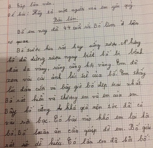 Bài văn tả bố không khác gì bóc phốt: 90% bài đi kể xấu, dòng cuối bỗng quay xe đọc mà mát lòng mát dạ - Ảnh 1.